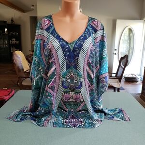 Chico's Multicolor Paisley Poncho V-Neck Blouse